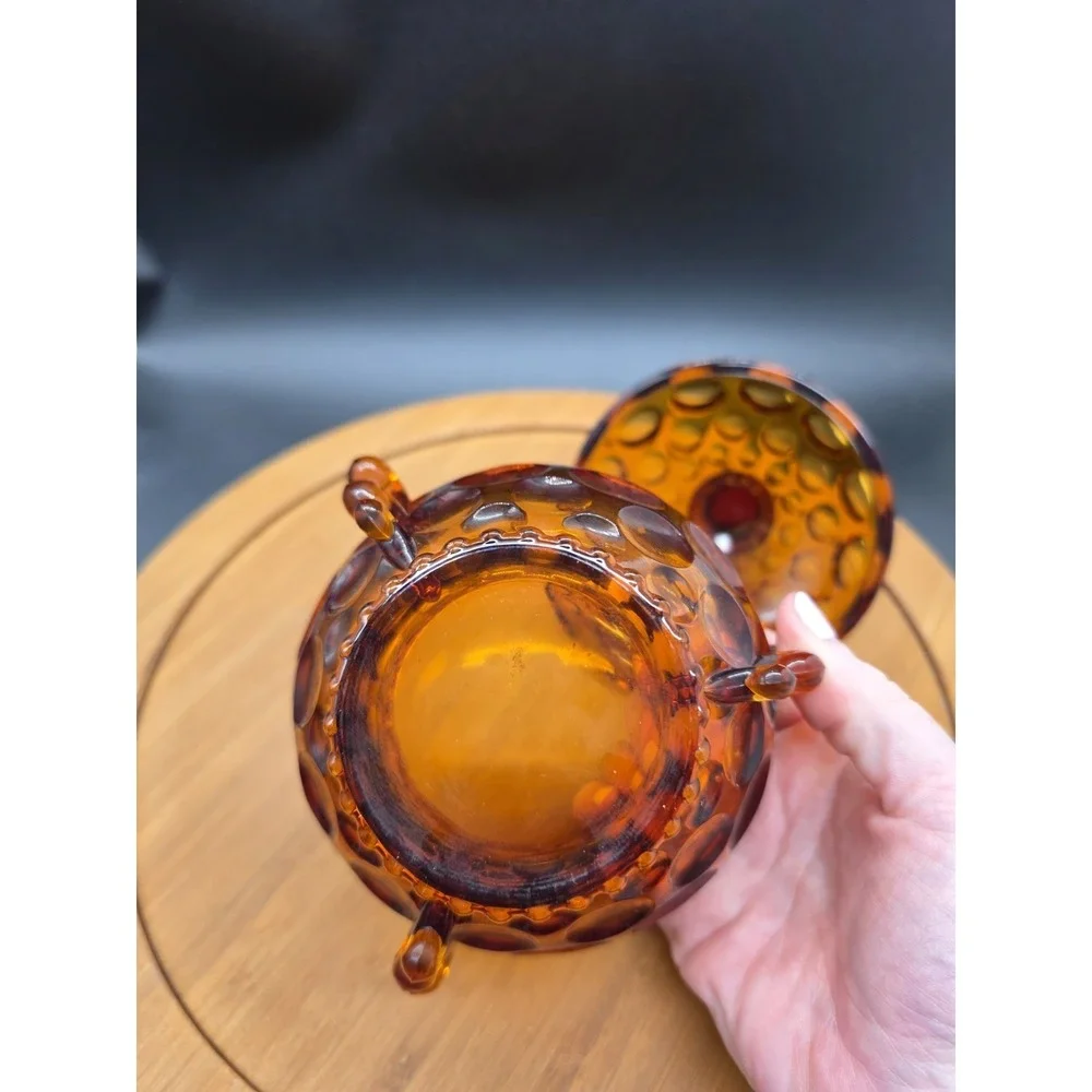 Provincial Amber Imperial Glass Candy Dish W Lid /‎ Handles Vintage MCM BoHo
